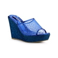 thumbnail image 1 of BLISSFUL STEP Women's Sandals Platform Wedges Glitter Slide Sandals Blue 8, 1 of 7