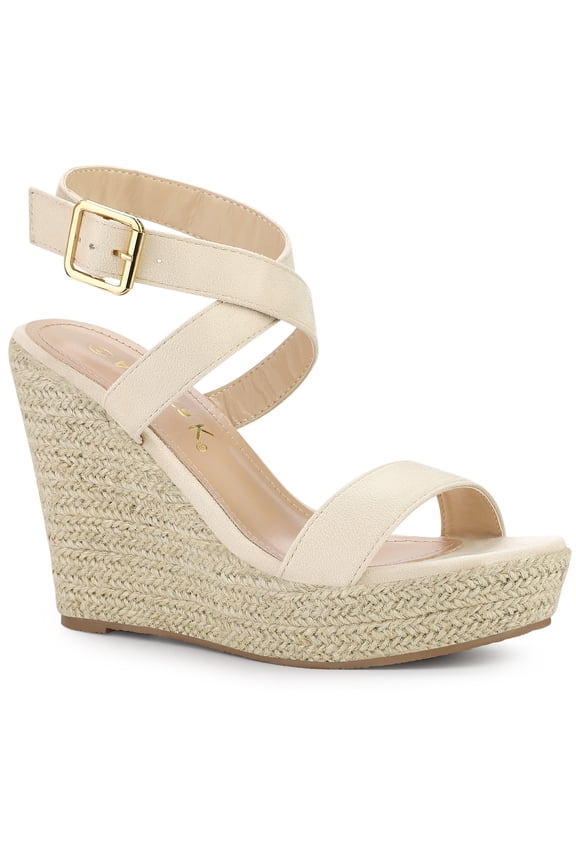 Women's Shoes Espadrille Wedge Slingback Crisscross Sandals Beige 7