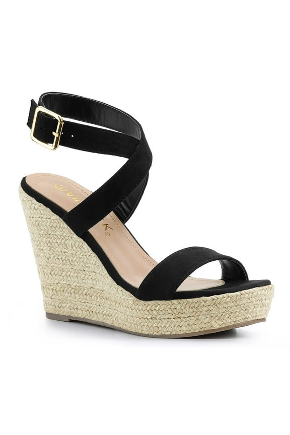 Women's Shoes Espadrille Wedge Slingback Crisscross Sandals Black 7.5