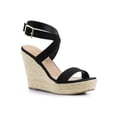 thumbnail image 1 of BLISSFUL STEP Women's Shoes Espadrille Wedge Slingback Crisscross Sandals Black 9, 1 of 8