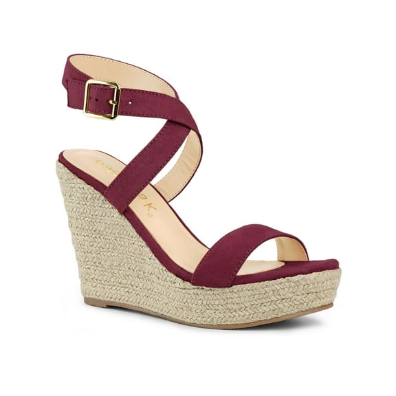 BLISSFUL STEP Women's Shoes Espadrille Wedge Slingback Crisscross Sandals Burgundy 6