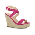 thumbnail image 1 of BLISSFUL STEP Women's Shoes Espadrille Wedge Slingback Crisscross Sandals Hot Pink 9, 1 of 7