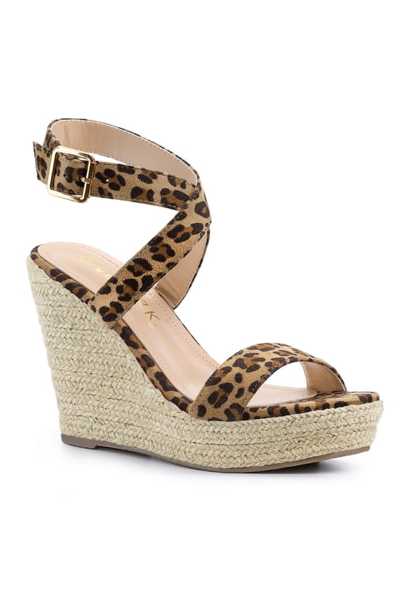 Women's Shoes Espadrille Wedge Slingback Crisscross Sandals Leopard 6