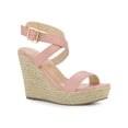 thumbnail image 1 of BLISSFUL STEP Women's Shoes Espadrille Wedge Slingback Crisscross Sandals Pink 6, 1 of 7