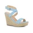 thumbnail image 1 of BLISSFUL STEP Outfit Women's Shoes Espadrille Wedge Slingback Crisscross Sandals Sky Blue 6, 1 of 7