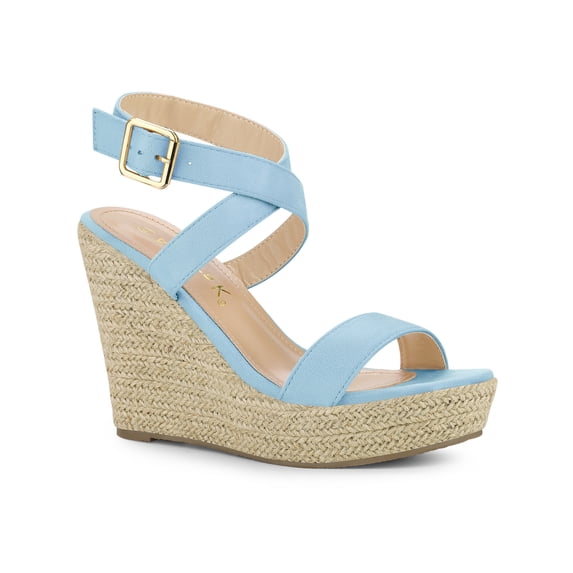 BLISSFUL STEP Outfit Women's Shoes Espadrille Wedge Slingback Crisscross Sandals Sky Blue 6