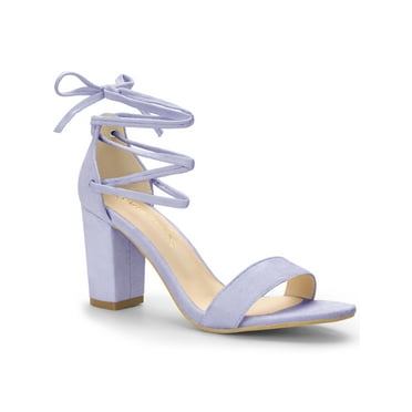 Allegra K Women's Sandals Solid Casual Summer Block Heels Lace up Sandals Purple 6.5