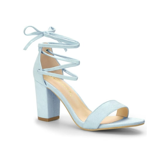 BLISSFUL STEP Inspired Women's Sandals Solid Summer Block Heels Lace up Sandals Sky Blue 9