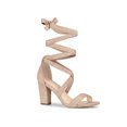 thumbnail image 1 of BLISSFUL STEP Women's Sandals Solid Color Mid Block Heels Lace up Sandals Nude 7, 1 of 7