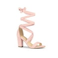 thumbnail image 1 of BLISSFUL STEP Outfit Women's Sandals Solid Color Mid Block Heels Lace up Sandals Pink 9, 1 of 8