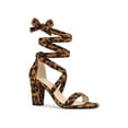thumbnail image 1 of BLISSFUL STEP Women's Sandals Solid Color Mid Block Heels Lace up Sandals Leopard 6.5, 1 of 8