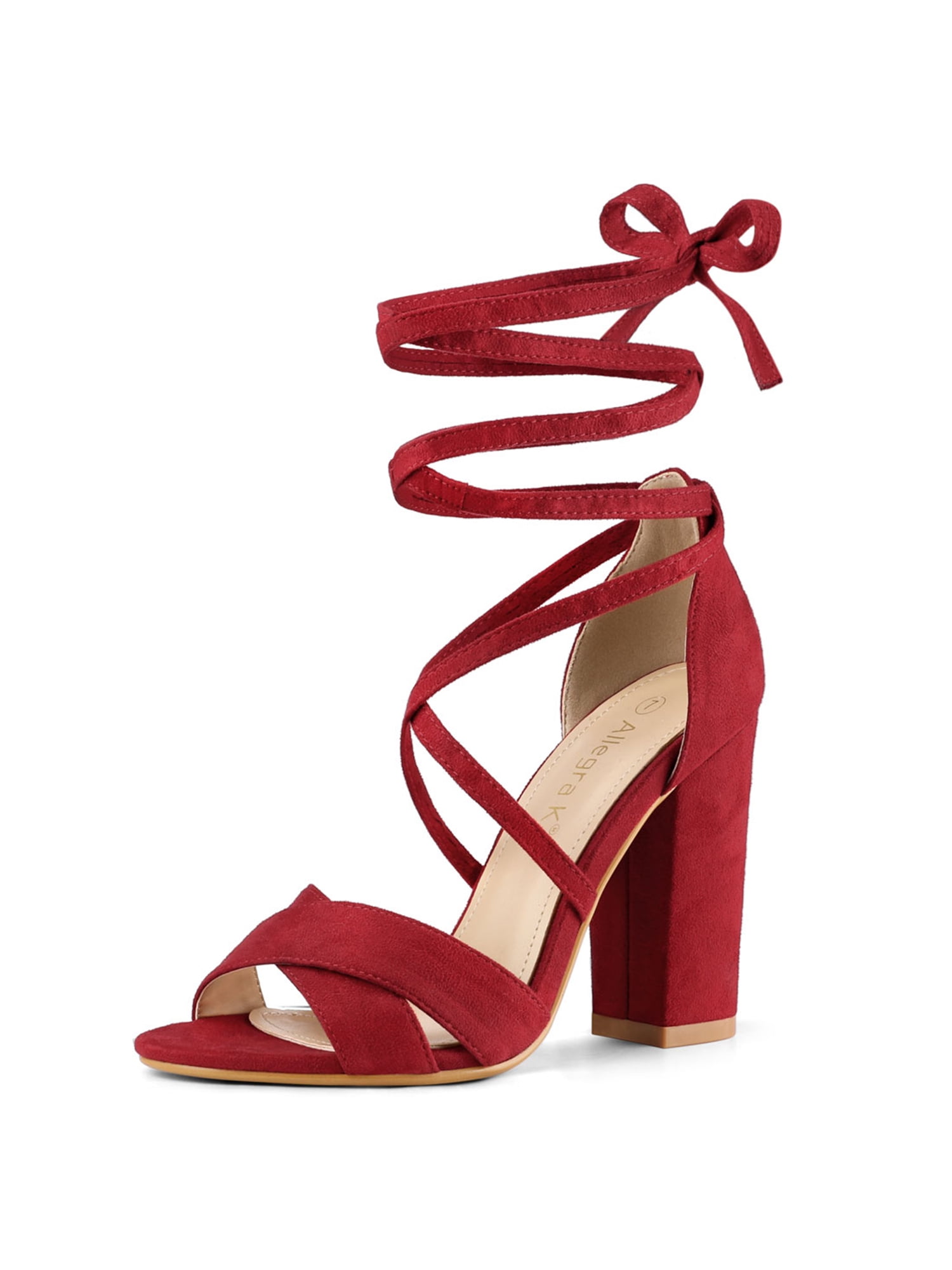 Allegra K Women's Sandals Solid Crisscross Block Heels High Heel Lace
