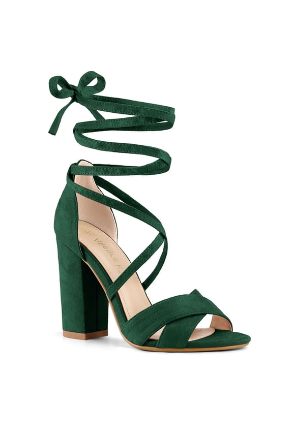 Women's Sandals Lace Up Chunky Heel Open Toe Crisscross Ankle Wrap Dress Heels Green 9