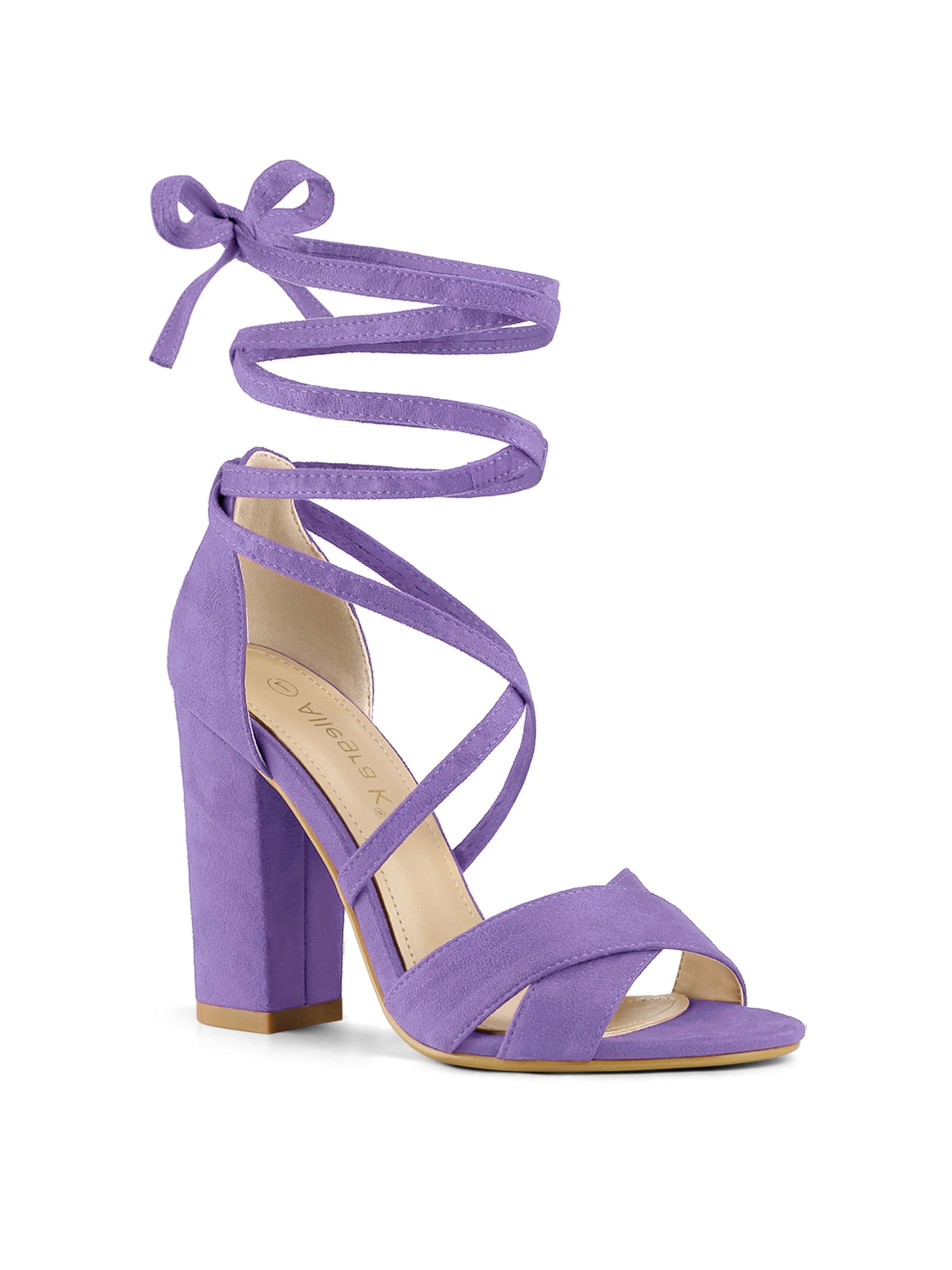 Block Heels Lace Up Purple Heels Allegra K Women's Sandals Solid