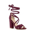 thumbnail image 1 of BLISSFUL STEP Women's Sandals Solid Crisscross Block Heels High Heel Lace up Sandals Burgundy 8, 1 of 7