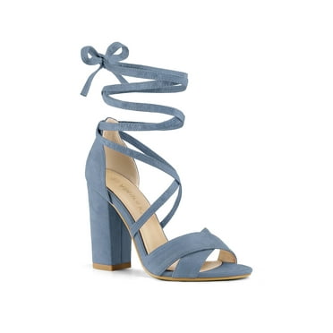 Allegra K Women's Sandals Solid Crisscross Block Heels High Heel Lace up Sandals Light Blue 6