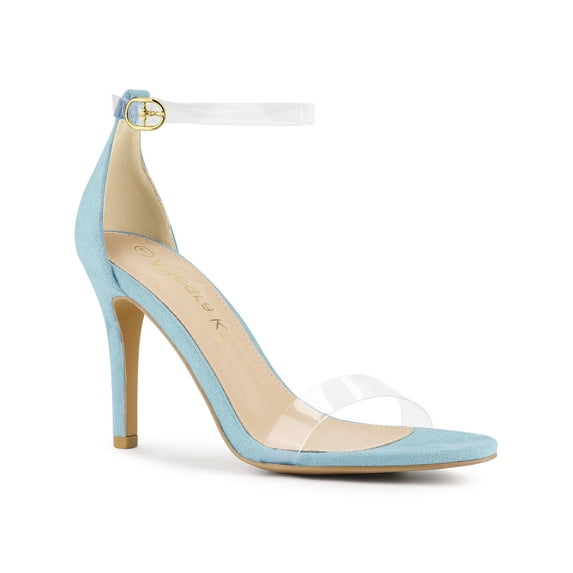 BLISSFUL STEP Women's Clear Ankle Strap Stiletto Heel Sandals Sky Blue 10