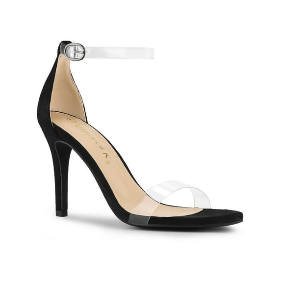 BLISSFUL STEP Women's Clear Ankle Strap Stiletto Heel Sandals Black 9