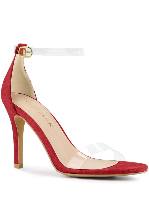 Women's Clear Ankle Strap Stiletto Heel Sandals Red 10
