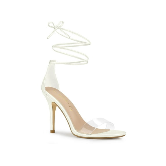 BLISSFUL STEP Women's Sandals Stiletto Heels Clear Strap Lace up Sandals