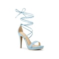 thumbnail image 1 of BLISSFUL STEP Style Women's Sandals Stiletto Heels Platform Heels Lace up Sandals Sky Blue 9, 1 of 7