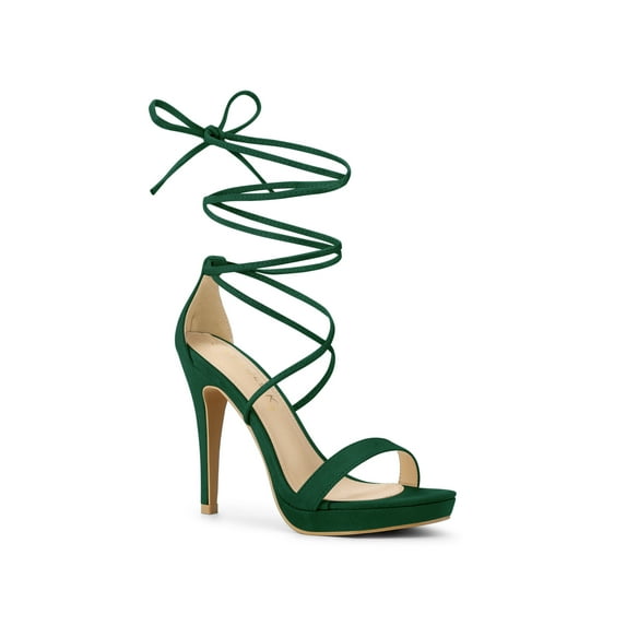 BLISSFUL STEP Women's Sandals Stiletto Heels Platform Heels Lace up Sandals Emerald Green 9