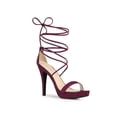 thumbnail image 1 of BLISSFUL STEP Women's Sandals Stiletto Heels Platform Heels Lace up Sandals Burgundy 10, 1 of 8