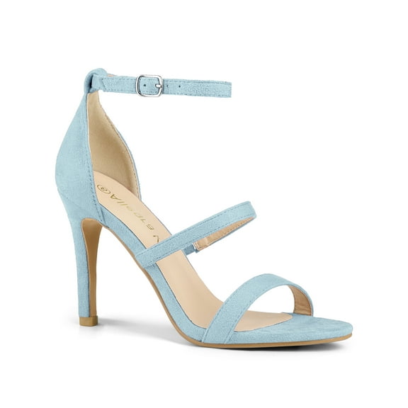 BLISSFUL STEP Women's Shoes Faux Suede Stiletto High Heel Open Toe Adjustable Ankle Strap Sandals  Sky Blue 8