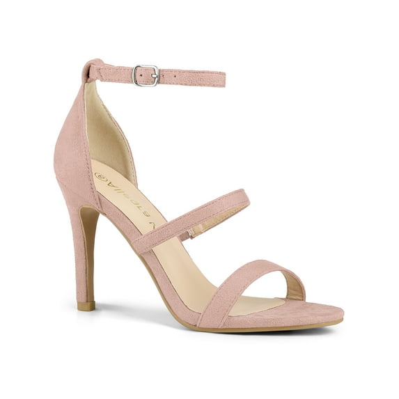 BLISSFUL STEP Women's Shoes Faux Suede Stiletto High Heel Open Toe Adjustable Ankle Strap Sandals Dust Pink 5