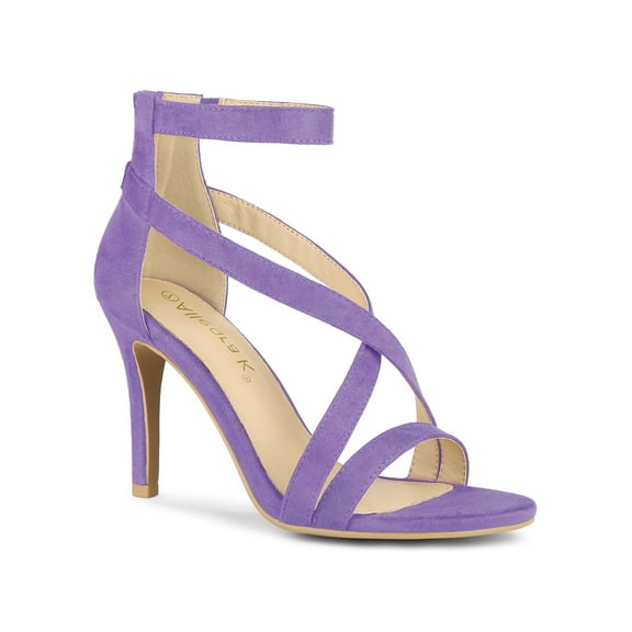 BLISSFUL STEP Women Zipper Ankle Strap Stiletto Heel Sandals Light Purple 8