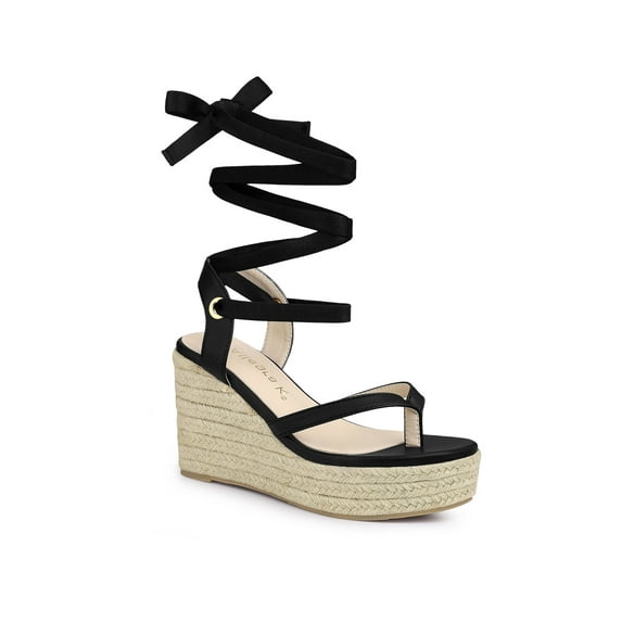 BLISSFUL STEP Women's Sandals Strappy Platform Slingback Flip Flops Wedge Sandals Black 6