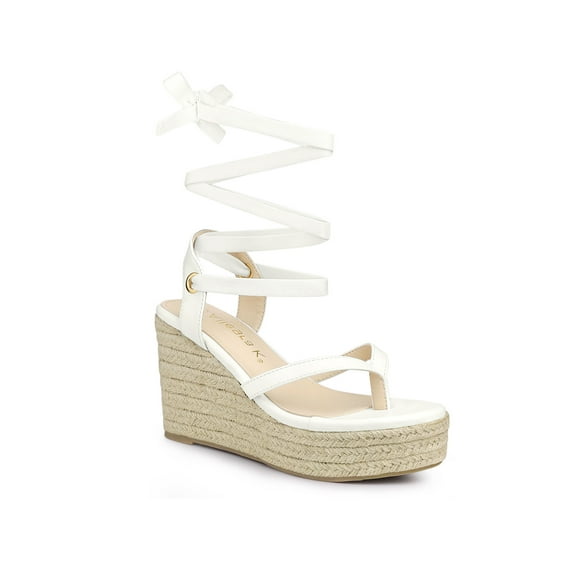 BLISSFUL STEP Women's Sandals Strappy Platform Slingback Flip Flops Wedge Sandals White 8.5