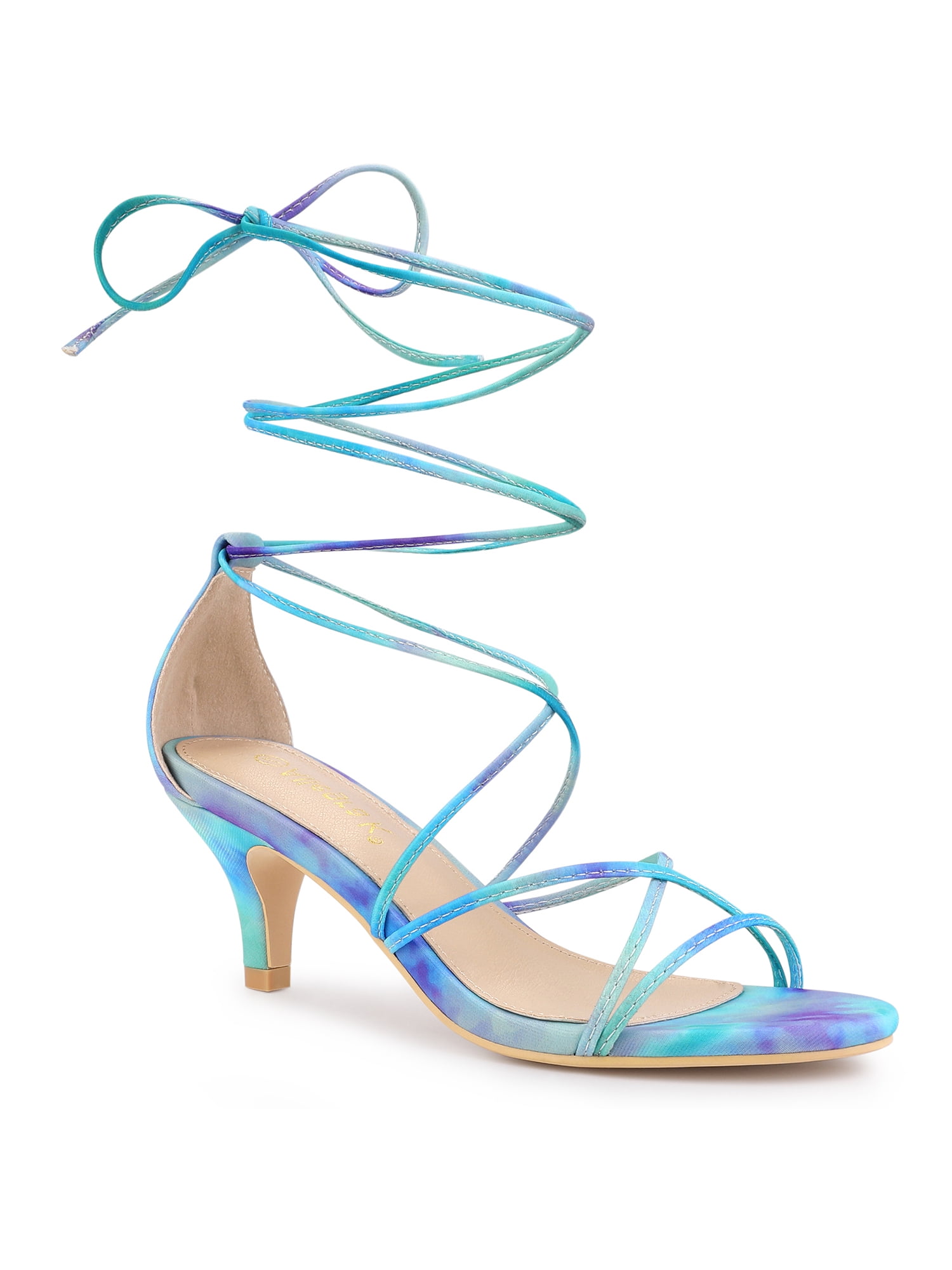 Women's Tie-Dye Kitten Heel Sandals – Lace-Up Strappy, 2 3/8 Inch Heel – Allegra K