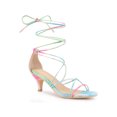 thumbnail image 1 of BLISSFUL STEP Women's Shoes Tie-Dye Strappy Lace-Up Open Toe Kitten Heels Sandals  Green Pink 8.5, 1 of 7