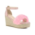 thumbnail image 1 of BLISSFUL STEP Women's Sandals Wedge Heels Espadrille Platform Faux Fur Ankle Strap Sandals Pink 10, 1 of 6