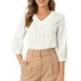 thumbnail image 1 of INSPIRE CHIC Women's Satin Blouse Casual Solid Long Sleeve V Neck Top Shirts L White, 1 of 7