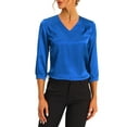 thumbnail image 1 of INSPIRE CHIC Women's Satin Blouse Casual Solid Long Sleeve V Neck Top Shirts M Royal Blue, 1 of 6