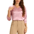 thumbnail image 1 of INSPIRE CHIC Women's Satin Blouse Casual Solid Long Sleeve V Neck Top Shirts S Pink, 1 of 6