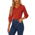 thumbnail image 1 of INSPIRE CHIC Women's Satin Blouse Casual Solid Long Sleeve V Neck Top Shirts S Red, 1 of 6