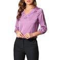 thumbnail image 1 of Allegra K Women's Satin Blouse Casual Solid Long Sleeve V Neck Top Shirts, 1 of 6
