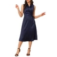 thumbnail image 1 of INSPIRE CHIC Women's Satin Bodycon Dress Summer 2023 Tie Waist V Neck Sleeveless Midi Dresses Navy Blue S, 1 of 5