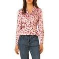 thumbnail image 1 of Allegra K Women's Satin Floral V Neck Tie Back Long Sleeve Button-up Shirt, 1 of 6