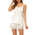 thumbnail image 1 of INSPIRE CHIC Women's Satin Pajama Sets Lace Trim Cami Tops with Shorts 2 Pcs Silky Lounge Sets S White, 1 of 6
