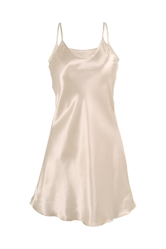 Women's Satin Slips Ruffles Hem Spaghetti Strap Plus Size Silky Camisole Nightgown Dress 3XL Champagne Color