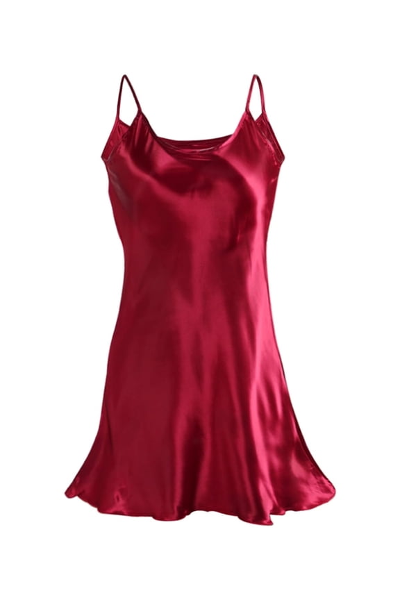 Women's Satin Slips Ruffles Hem Spaghetti Strap Plus Size Silky Camisole Nightgown Dress XL Burgundy