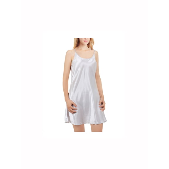 INSPIRE CHIC Women's Satin Slips Ruffles Hem Spaghetti Strap Plus Size Silky Camisole Nightgown Dress XL White
