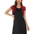 thumbnail image 1 of INSPIRE CHIC Women's Satin Trim Mesh Shrug Cap Sleeve Open Front Cropped Bolero Cardigan XS Burgundy, 1 of 7
