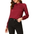 thumbnail image 1 of INSPIRE CHIC Women's Satin Stand Collar Silky Soft Casual Work Top S Burgundy, 1 of 6