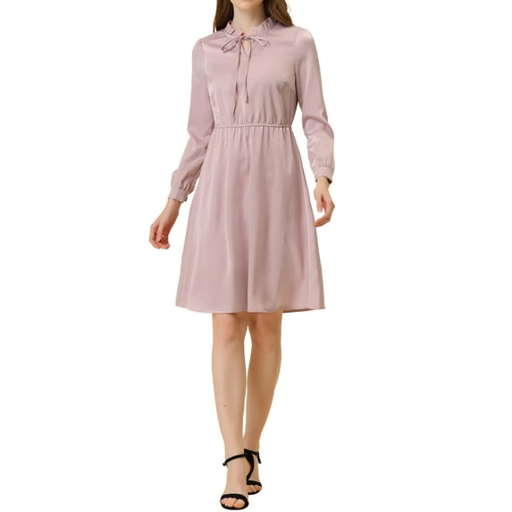 INSPIRE CHIC Women's Satin Tie Neck A-Line Midi Dress