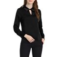 thumbnail image 1 of INSPIRE CHIC Women's Satin Top Long Sleeves Elegant V Neck Collar Work Office Blouse XS Black, 1 of 6
